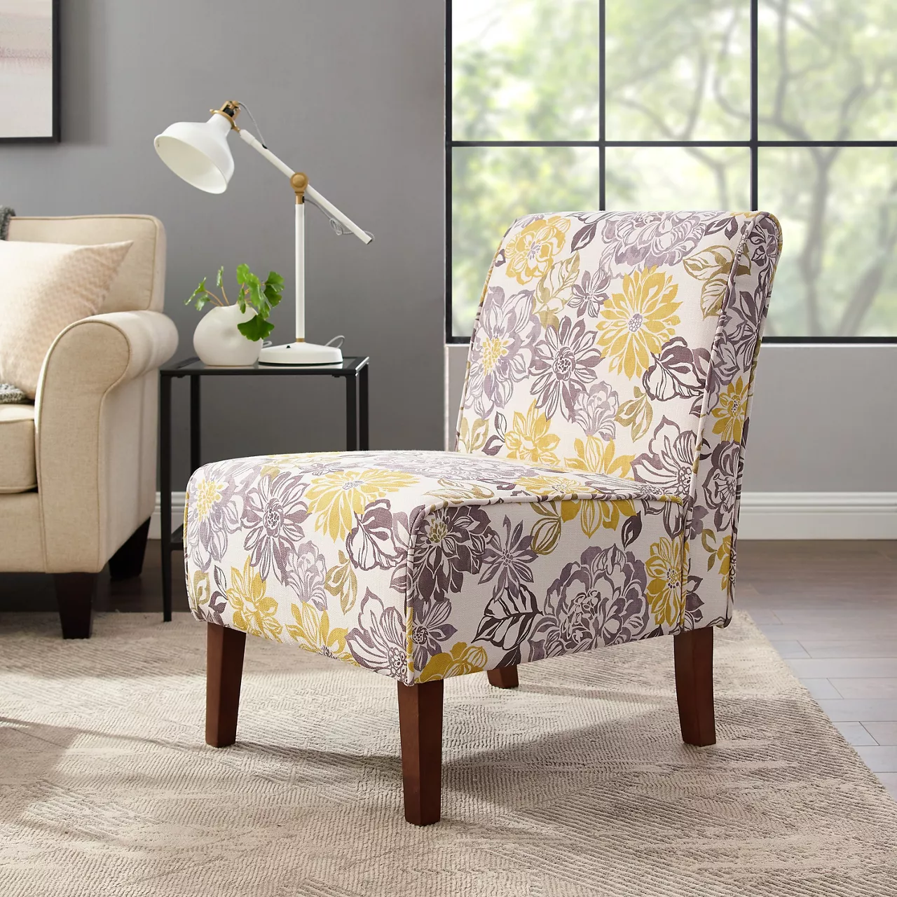 Shleby Gray & Yellow Floral Armless Accent Chair 7 Shleby Gray & Yellow Floral Armless Accent Chair - Image 5