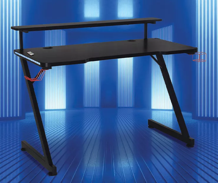 Black LED Gaming Desk With Riser 7 Black LED Gaming Desk With Riser - Image 5