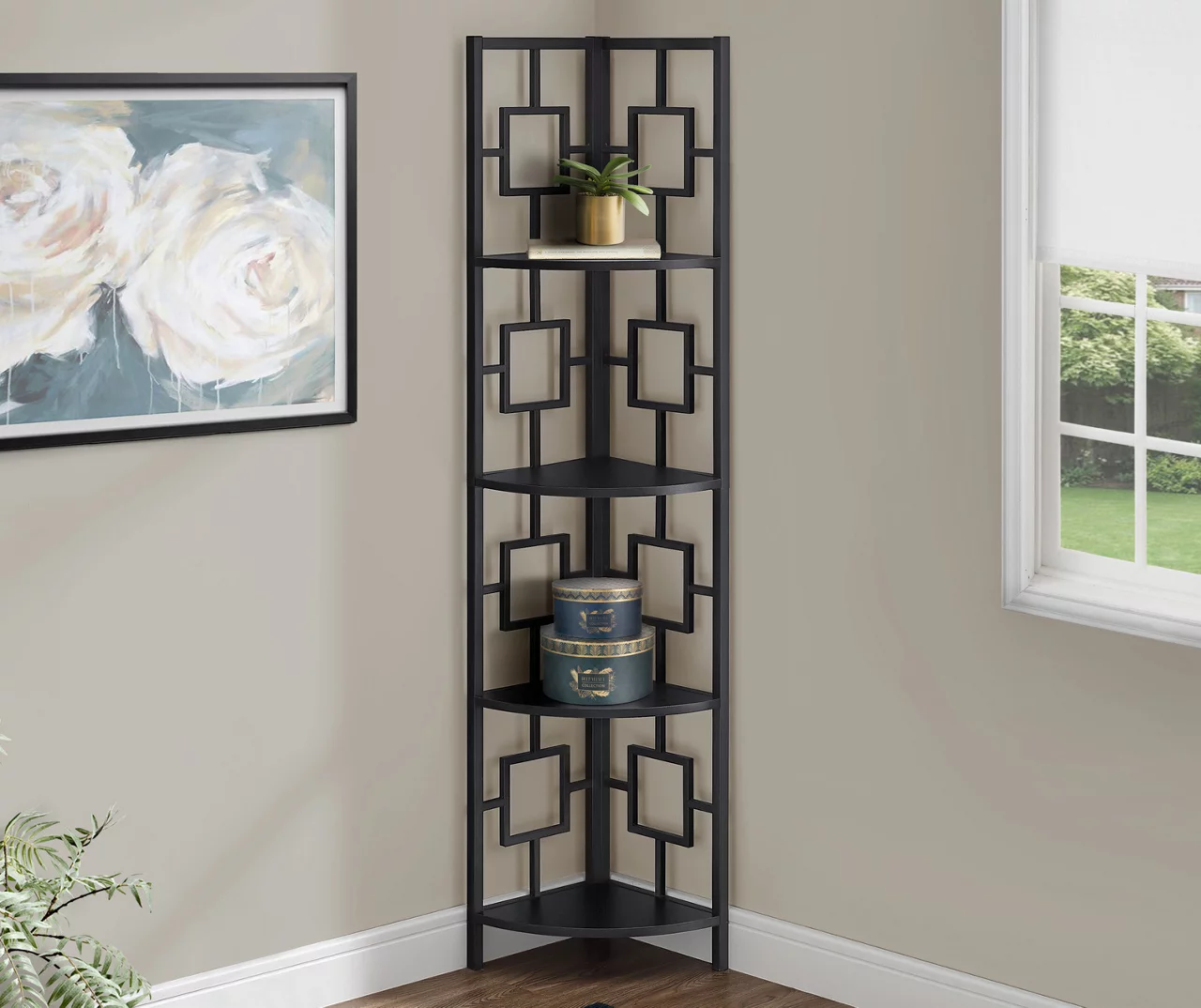 Black Square 4-Shelf Corner Bookcase 4 Black Square 4-Shelf Corner Bookcase - Image 2