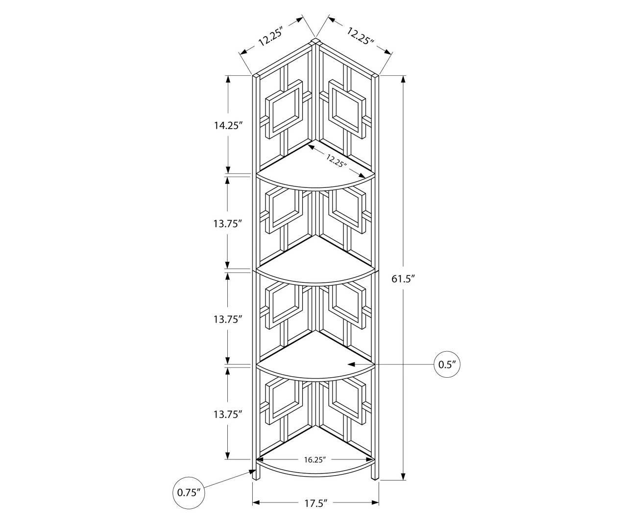 Black Square 4-Shelf Corner Bookcase 5 Black Square 4-Shelf Corner Bookcase - Image 3