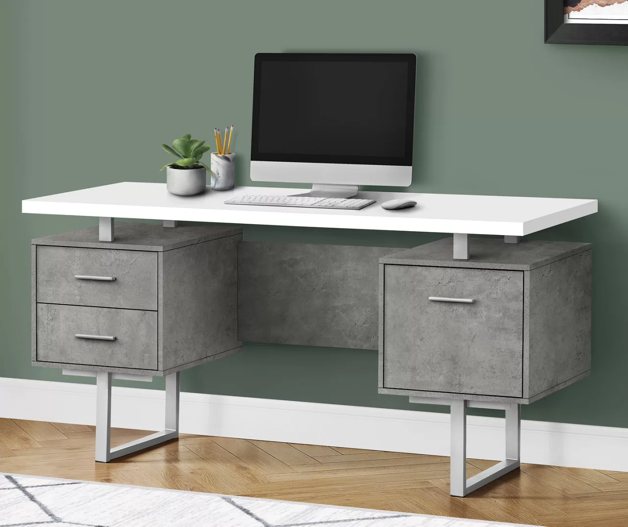 60" Concrete Gray & White Floating Desk 4 60" Concrete Gray & White Floating Desk - Image 2