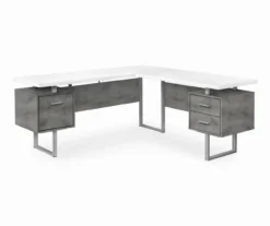 Faux Concrete & White 3-Drawer L-Shaped Corner Desk
