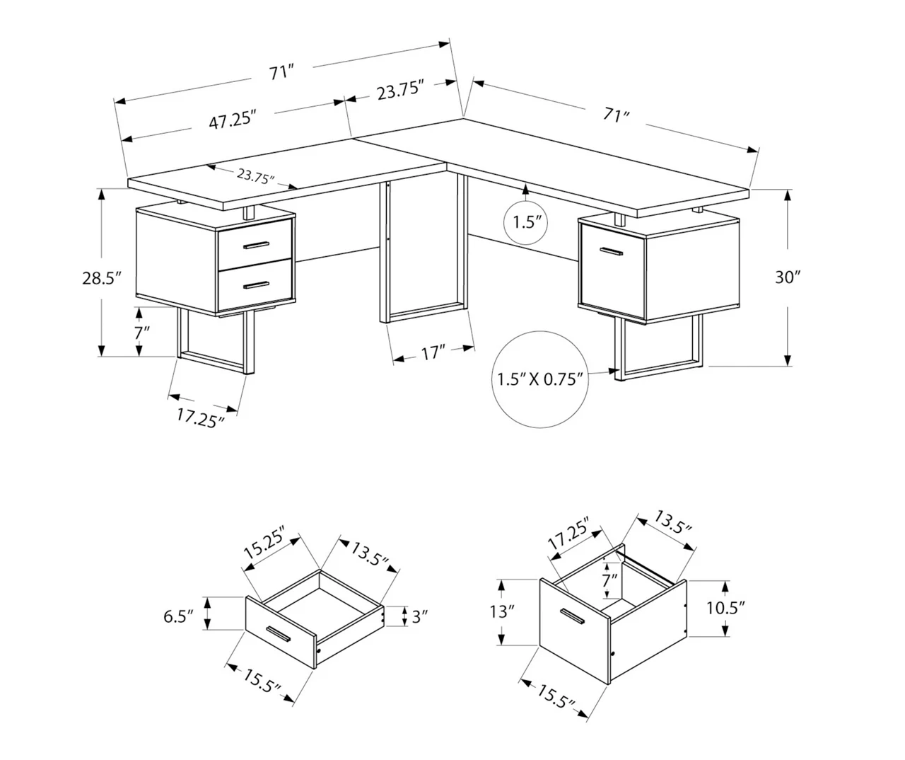 Taupe & Black 3-Drawer L-Shaped Corner Desk 7 Taupe & Black 3-Drawer L-Shaped Corner Desk - Image 5