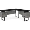 Faux Concrete & Black 3-Drawer L-Shaped Corner Desk 2 Faux Concrete & Black 3-Drawer L-Shaped Corner Desk -Hot Sale Office Furniture Store 810527375 2