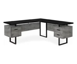 Faux Concrete & Black 3-Drawer L-Shaped Corner Desk