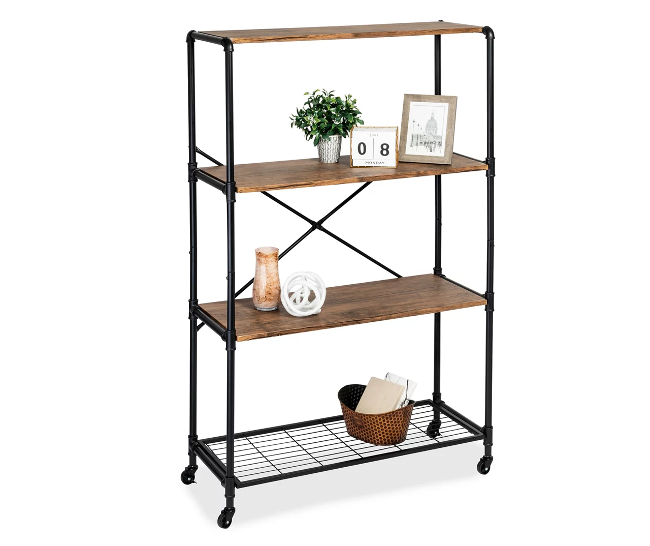 Rustic Black 4-Tier Industrial Rolling Bookshelf 3 Rustic Black 4-Tier Industrial Rolling Bookshelf