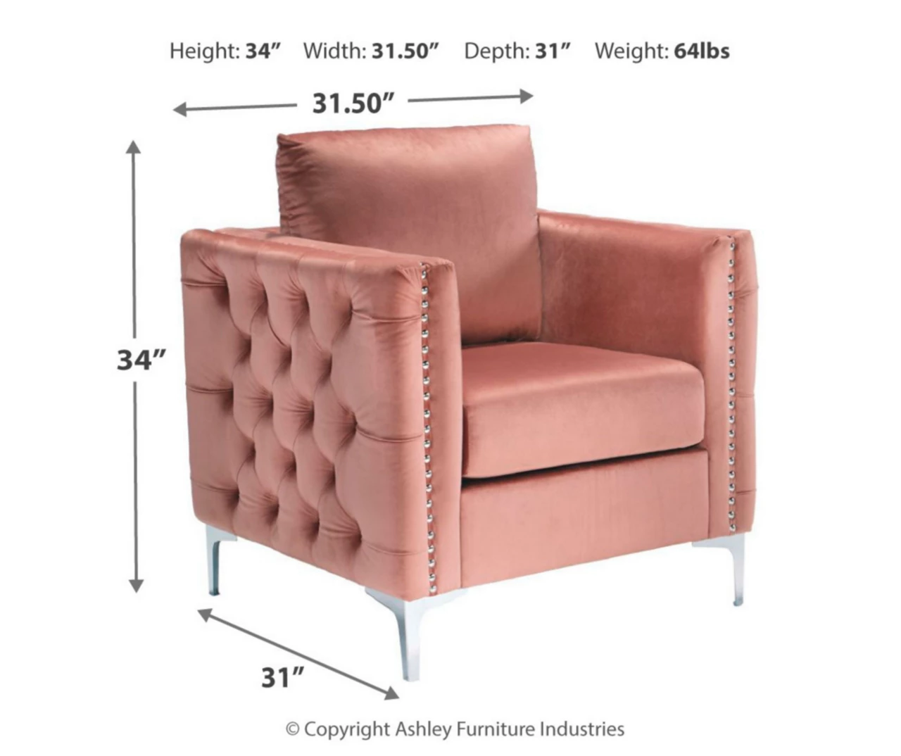 Lizmont Blush Tufted Velvet Accent Chair 9 Lizmont Blush Tufted Velvet Accent Chair - Image 7