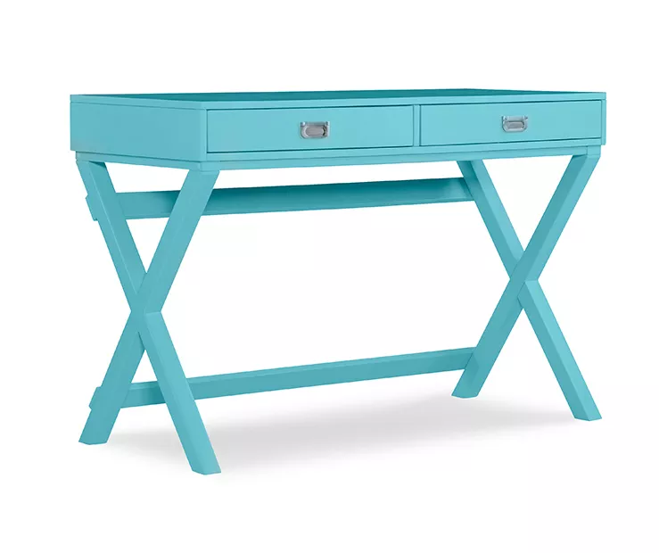 Cami Blue X-Base Campaign Style Writing Desk 3 Cami Blue X-Base Campaign Style Writing Desk