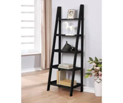 Boston Black Wood 5-Shelf Ladder Bookcase