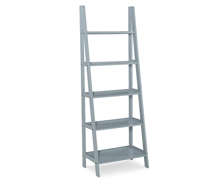 Boston Gray 5-Shelf Wooden Ladder Bookcase 3 Boston Gray 5-Shelf Wooden Ladder Bookcase