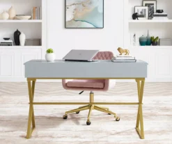 Glam Gray & Gold 2-Drawer Campaign Desk -Hot Sale Office Furniture Store 810543219 A0 10
