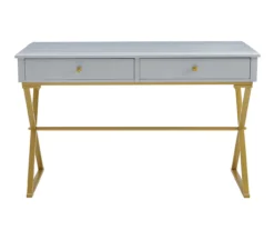 Glam Gray & Gold 2-Drawer Campaign Desk -Hot Sale Office Furniture Store 810543219 A0 2