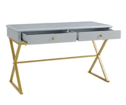 Glam Gray & Gold 2-Drawer Campaign Desk -Hot Sale Office Furniture Store 810543219 A0 5