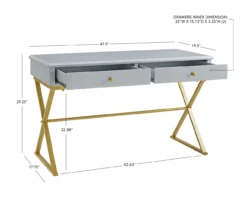 Glam Gray & Gold 2-Drawer Campaign Desk -Hot Sale Office Furniture Store 810543219 D8 11