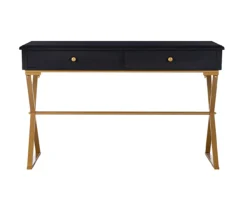 Glam Black & Gold 2-Drawer Campaign Desk -Hot Sale Office Furniture Store 810543220 3