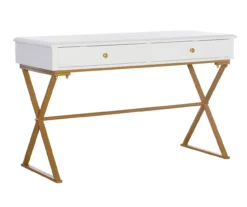 Glam White & Gold 2-Drawer Campaign Desk -Hot Sale Office Furniture Store 810543228 A0 1