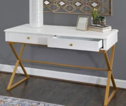 Glam White & Gold 2-Drawer Campaign Desk -Hot Sale Office Furniture Store 810543228 A0 10
