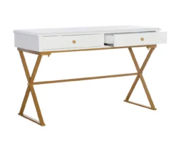 Glam White & Gold 2-Drawer Campaign Desk -Hot Sale Office Furniture Store 810543228 A0 6