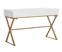 Glam White & Gold 2-Drawer Campaign Desk -Hot Sale Office Furniture Store 810543228 A4 4