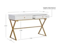 Glam White & Gold 2-Drawer Campaign Desk -Hot Sale Office Furniture Store 810543228 D8 12