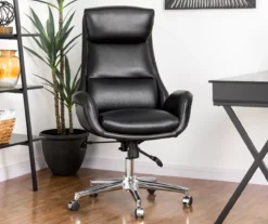 Black Mid-Century Modern Faux Leather Executive Office Chair -Hot Sale Office Furniture Store 810598936 A0 2