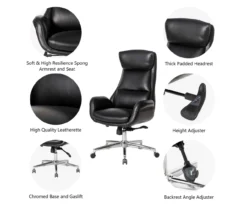 Black Mid-Century Modern Faux Leather Executive Office Chair -Hot Sale Office Furniture Store 810598936 A0 6