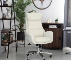 Cream Mid-Century Modern Faux Leather Executive Office Chair -Hot Sale Office Furniture Store 810598938 A0 2