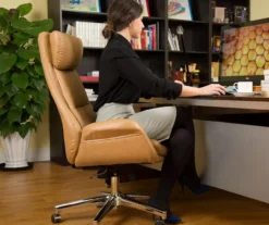 Light Brown Mid-Century Modern Faux Leather Executive Office Chair -Hot Sale Office Furniture Store 810598939 A0 2