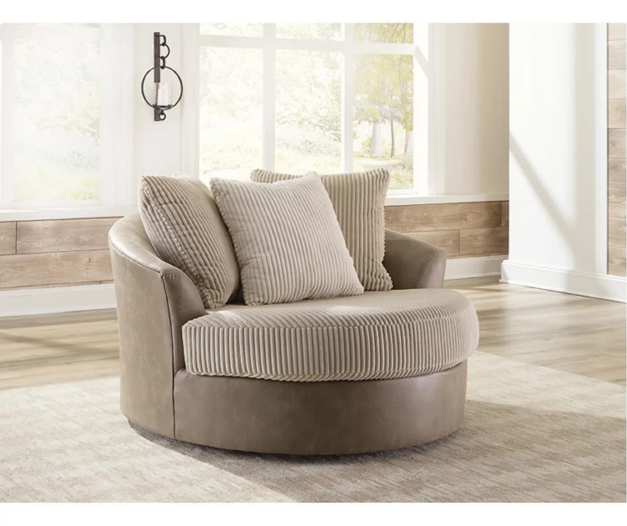 Keskin Brown Faux Leather Oversize Swivel Accent Chair 7 Keskin Brown Faux Leather Oversize Swivel Accent Chair - Image 5